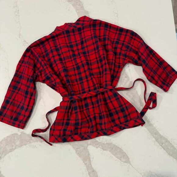 Madewell 1937 Buffalo Plaid Kimono Style Tie Wrap Sweater Womens Small Red/Black - Picture 6 of 6